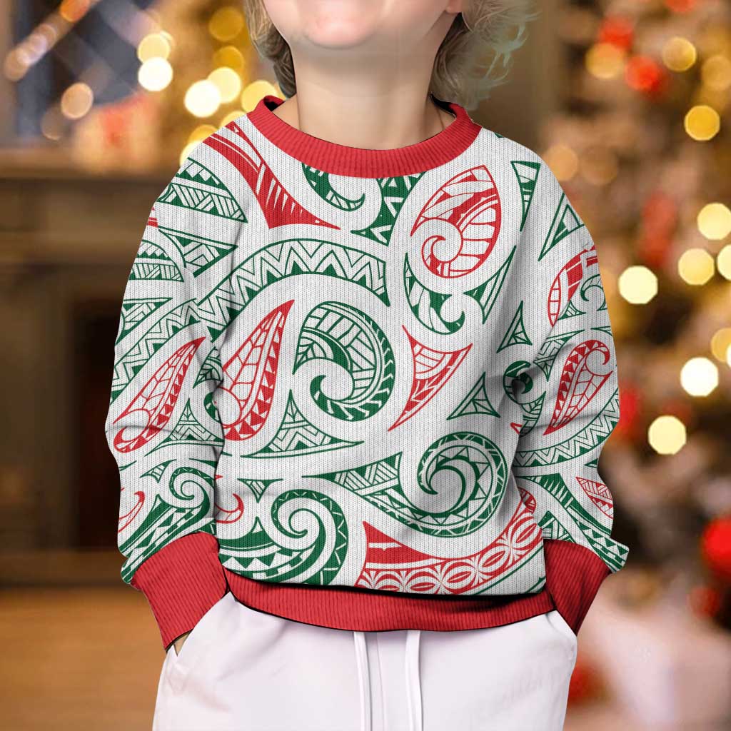 New Zealand Kowhaiwhai Christmas Kid Ugly Christmas Sweater Traditional Maori Koru Pattern LT9 - Polynesian Pride