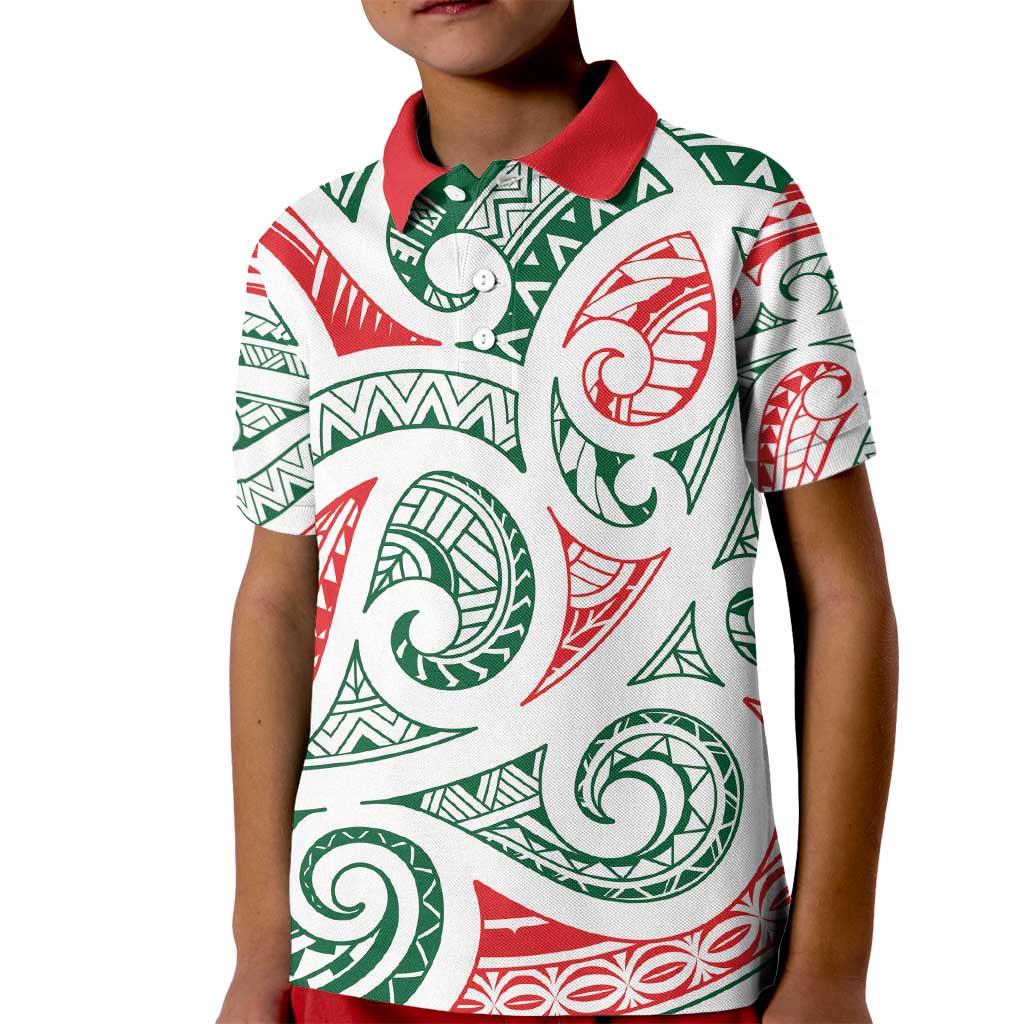 New Zealand Kowhaiwhai Christmas Kid Polo Shirt Traditional Maori Koru Pattern LT9 Kid White - Polynesian Pride