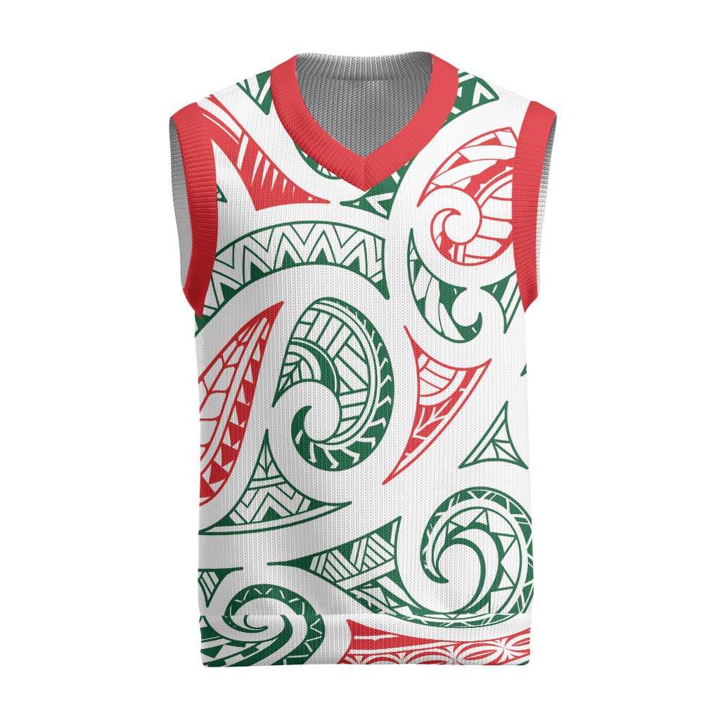 New Zealand Kowhaiwhai Christmas Knitted V-Neck Vest Traditional Maori Koru Pattern LT9 White - Polynesian Pride