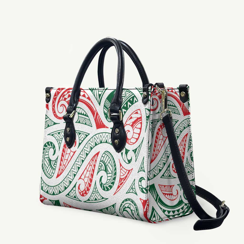 New Zealand Kowhaiwhai Christmas Leather Bag Traditional Maori Koru Pattern - Polynesian Pride
