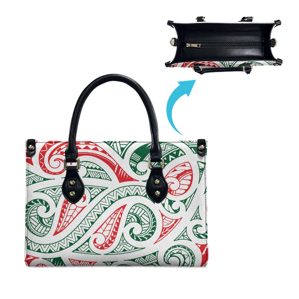 New Zealand Kowhaiwhai Christmas Leather Bag Traditional Maori Koru Pattern - Polynesian Pride