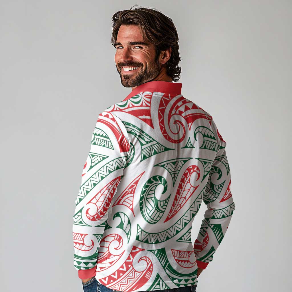 New Zealand Kowhaiwhai Christmas Long Sleeve Polo Shirt Traditional Maori Koru Pattern LT9 - Polynesian Pride