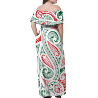 New Zealand Kowhaiwhai Christmas Off Shoulder Maxi Dress Traditional Maori Koru Pattern LT9 - Polynesian Pride