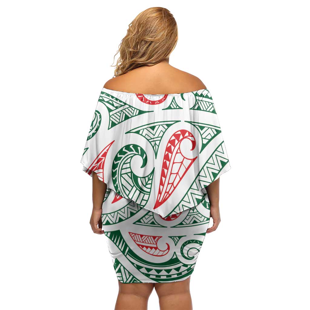 New Zealand Kowhaiwhai Christmas Off Shoulder Short Dress Traditional Maori Koru Pattern LT9 - Polynesian Pride