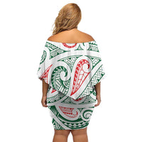 New Zealand Kowhaiwhai Christmas Off Shoulder Short Dress Traditional Maori Koru Pattern LT9 - Polynesian Pride
