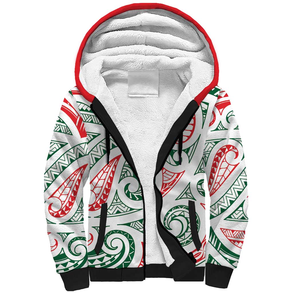 New Zealand Kowhaiwhai Christmas Sherpa Hoodie Traditional Maori Koru Pattern LT9 Unisex White - Polynesian Pride