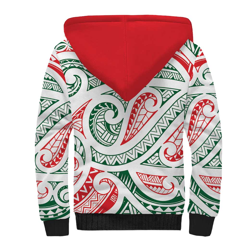 New Zealand Kowhaiwhai Christmas Sherpa Hoodie Traditional Maori Koru Pattern LT9 - Polynesian Pride