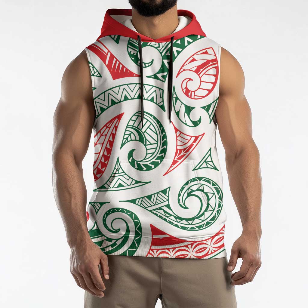 New Zealand Kowhaiwhai Christmas Sleeveless Hoodie Traditional Maori Koru Pattern LT9 - Polynesian Pride
