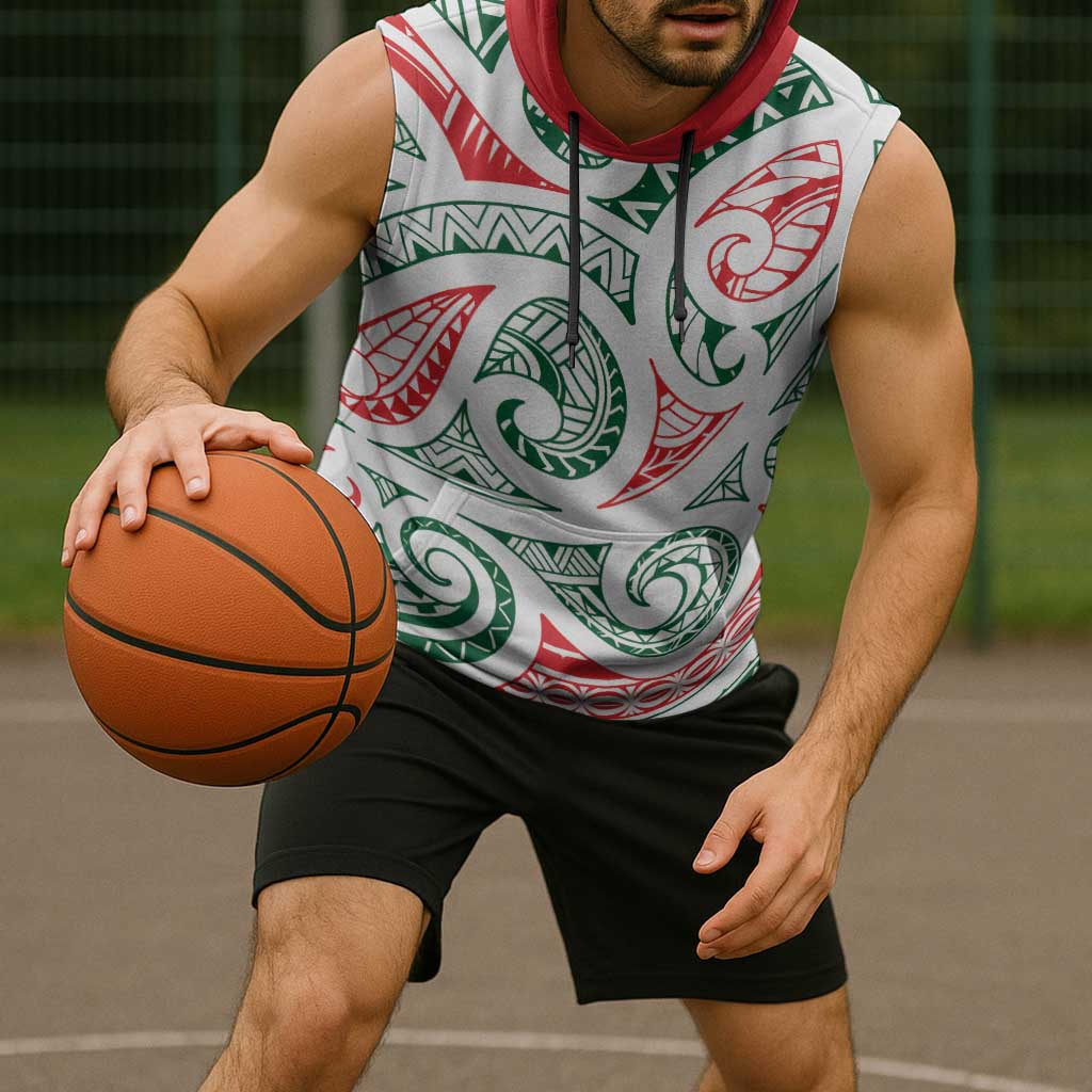 New Zealand Kowhaiwhai Christmas Sleeveless Hoodie Traditional Maori Koru Pattern LT9 - Polynesian Pride