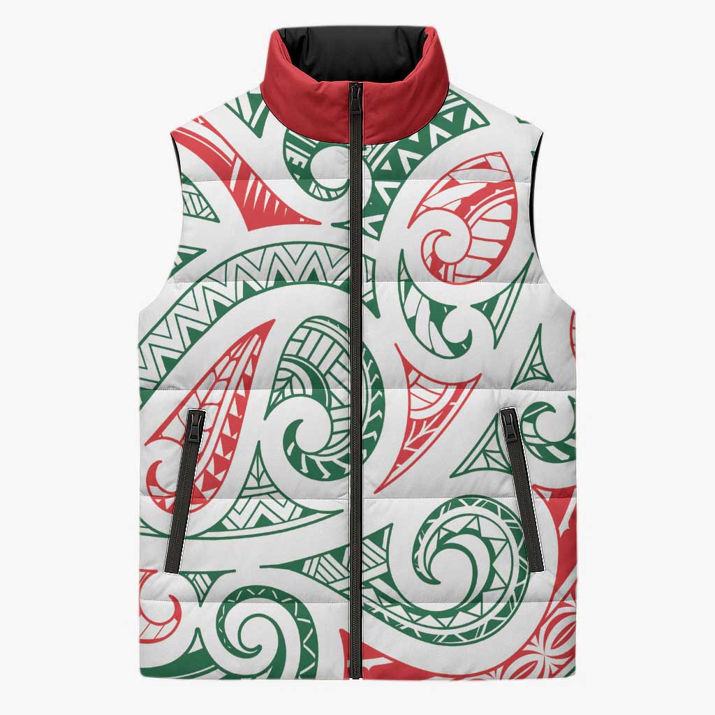 New Zealand Kowhaiwhai Christmas Sleeveless Puffer Jacket Traditional Maori Koru Pattern LT9 Unisex White - Polynesian Pride