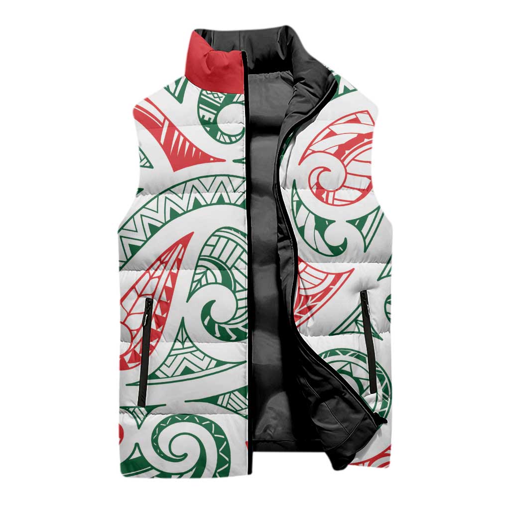 New Zealand Kowhaiwhai Christmas Sleeveless Puffer Jacket Traditional Maori Koru Pattern LT9 - Polynesian Pride