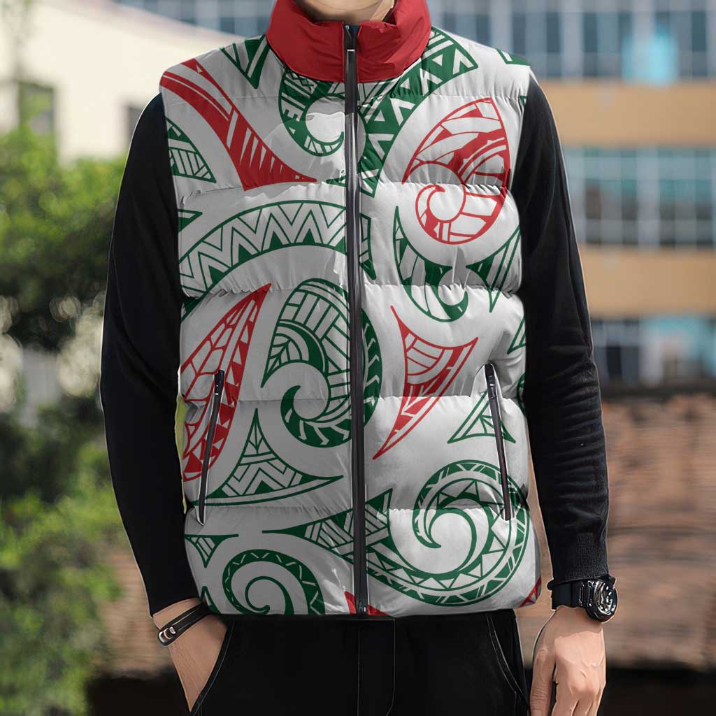 New Zealand Kowhaiwhai Christmas Sleeveless Puffer Jacket Traditional Maori Koru Pattern LT9 - Polynesian Pride