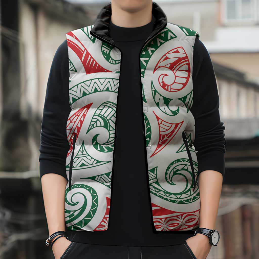 New Zealand Kowhaiwhai Christmas Sleeveless Puffer Jacket Traditional Maori Koru Pattern LT9 - Polynesian Pride