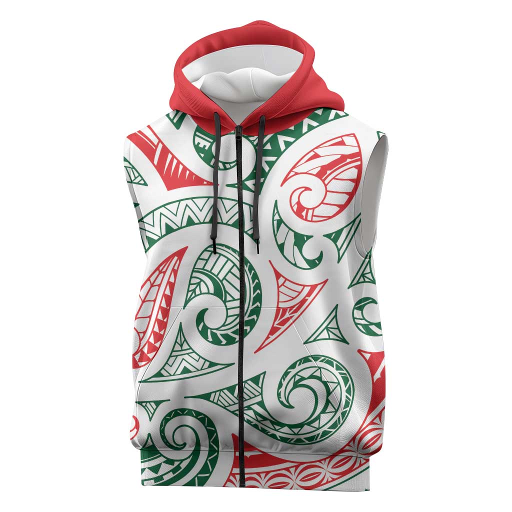 New Zealand Kowhaiwhai Christmas Sleeveless Zip Hoodie Traditional Maori Koru Pattern LT9 White - Polynesian Pride
