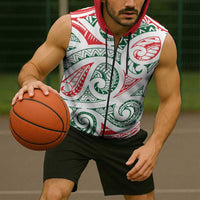New Zealand Kowhaiwhai Christmas Sleeveless Zip Hoodie Traditional Maori Koru Pattern LT9 - Polynesian Pride
