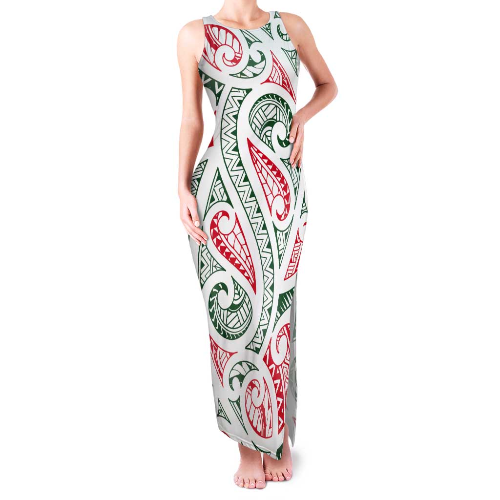 New Zealand Kowhaiwhai Christmas Tank Maxi Dress Traditional Maori Koru Pattern LT9 Women White - Polynesian Pride