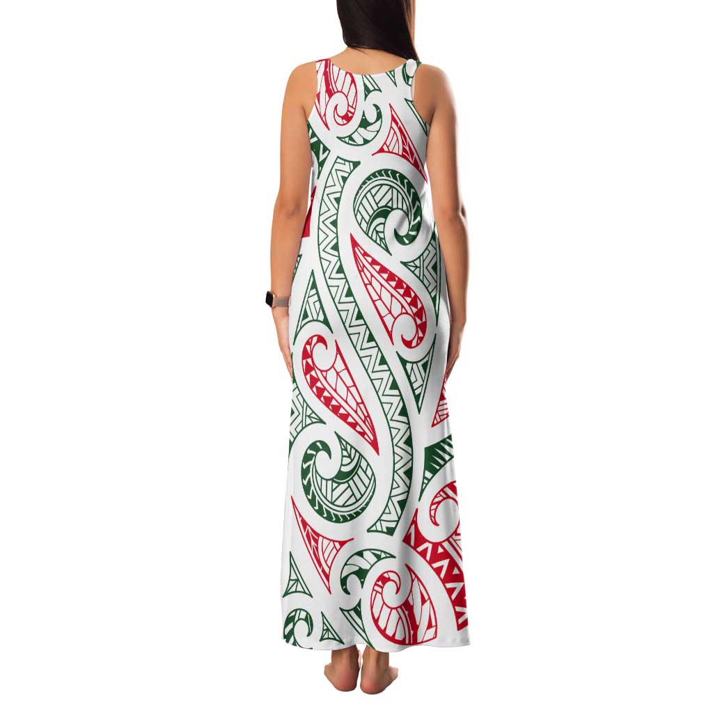 New Zealand Kowhaiwhai Christmas Tank Maxi Dress Traditional Maori Koru Pattern LT9 - Polynesian Pride
