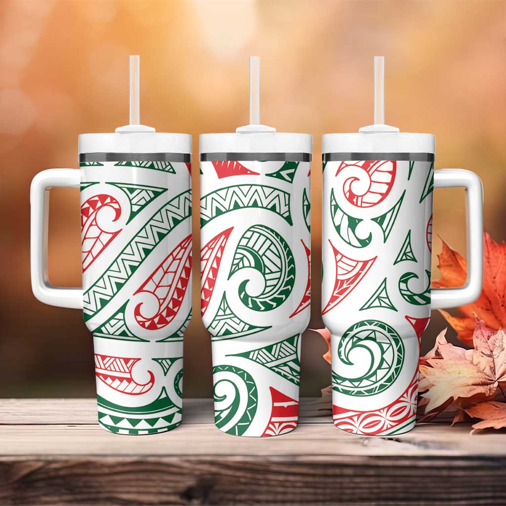 New Zealand Kowhaiwhai Christmas Tumbler With Handle Traditional Maori Koru Pattern - Polynesian Pride