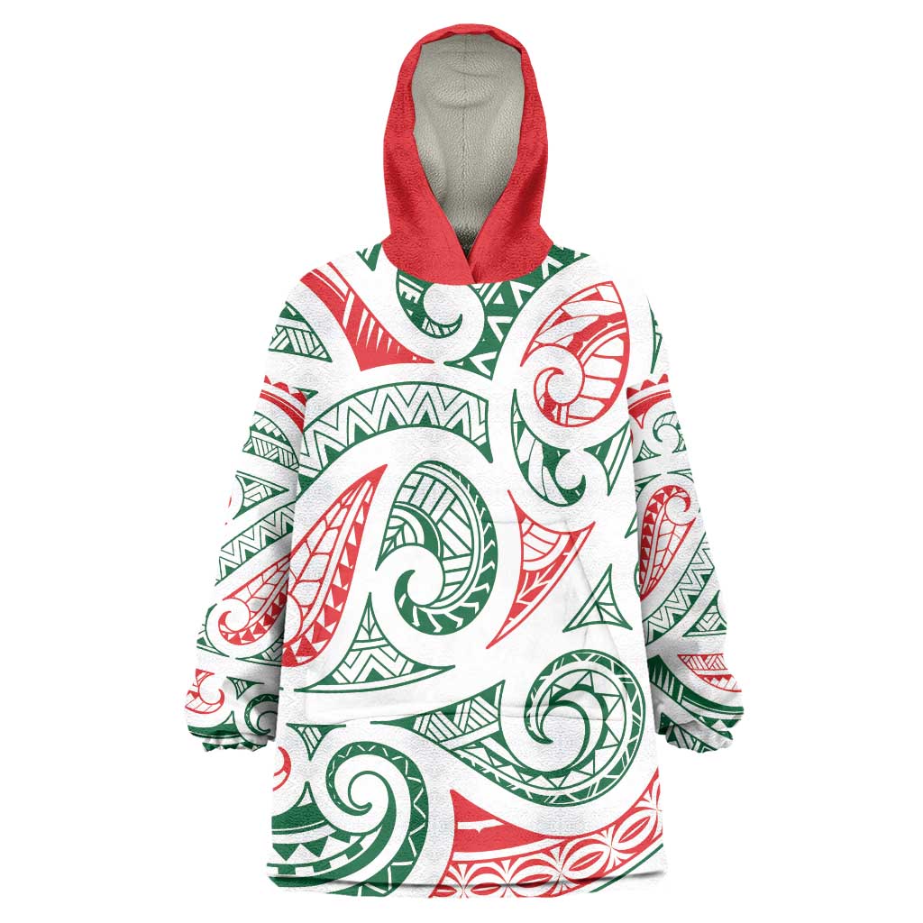 New Zealand Kowhaiwhai Christmas Wearable Blanket Hoodie Traditional Maori Koru Pattern LT9 One Size White - Polynesian Pride