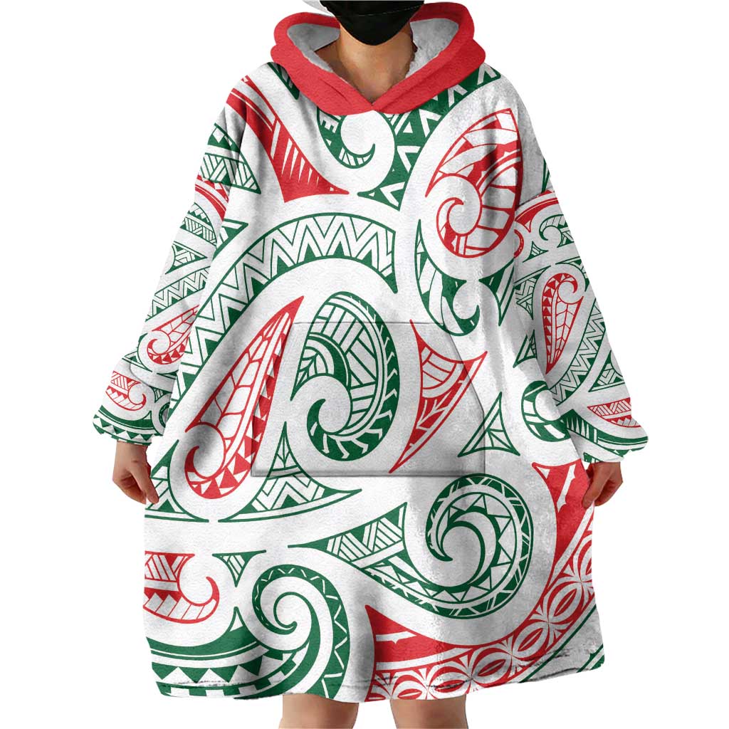 New Zealand Kowhaiwhai Christmas Wearable Blanket Hoodie Traditional Maori Koru Pattern LT9 - Polynesian Pride