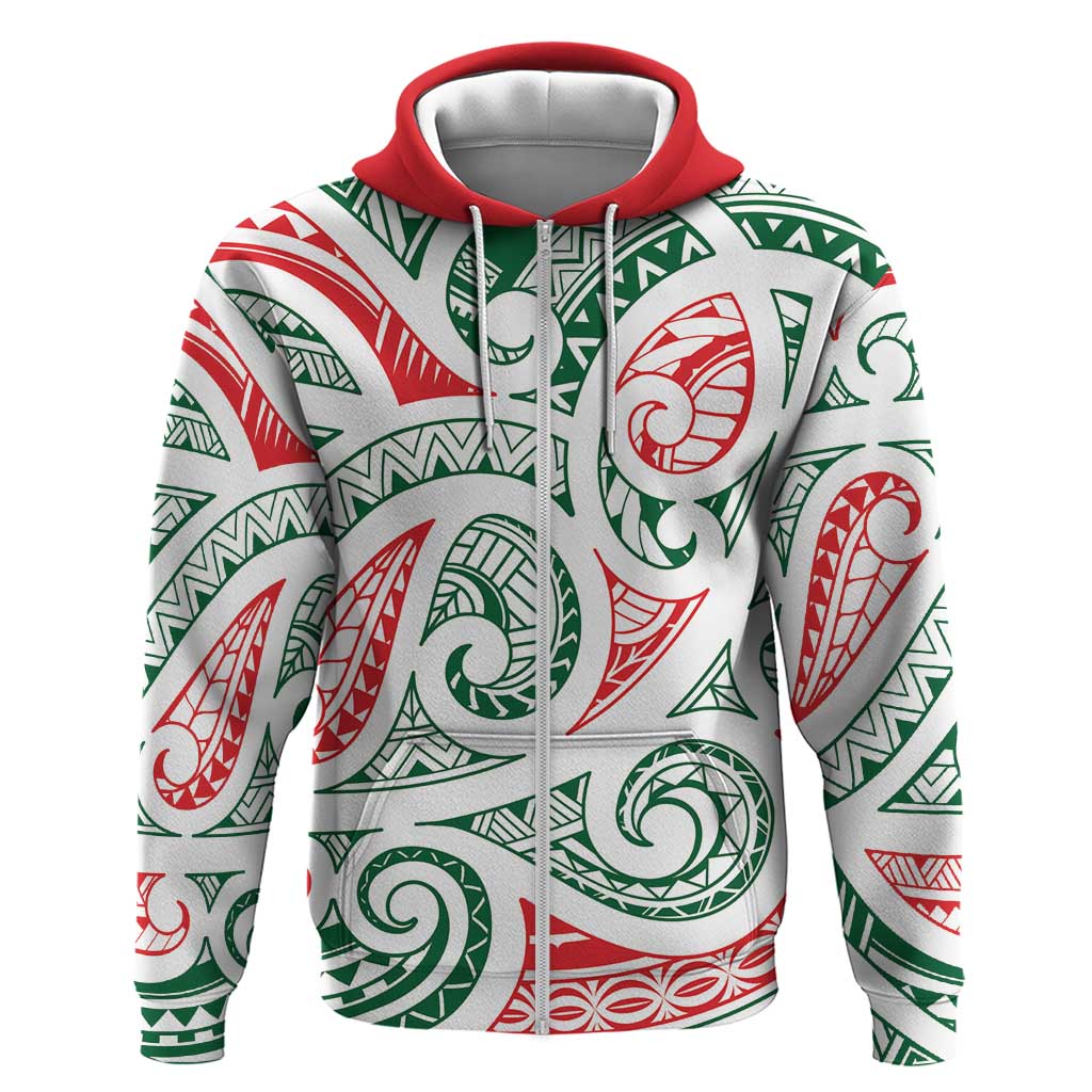 New Zealand Kowhaiwhai Christmas Zip Hoodie Traditional Maori Koru Pattern LT9 Zip Hoodie White - Polynesian Pride