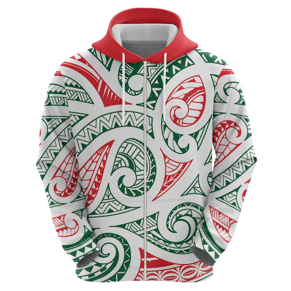New Zealand Kowhaiwhai Christmas Zip Hoodie Traditional Maori Koru Pattern LT9 - Polynesian Pride