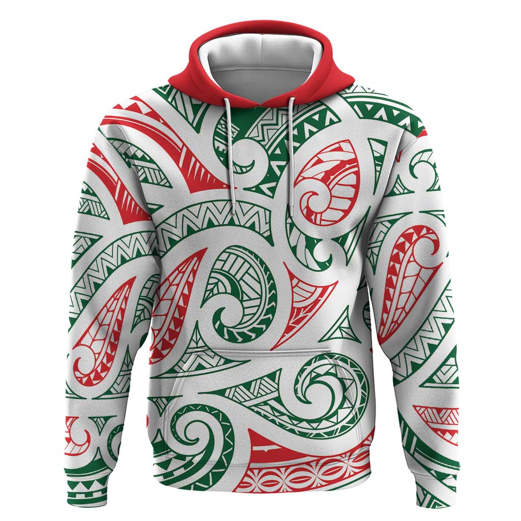 New Zealand Kowhaiwhai Christmas Zip Hoodie Traditional Maori Koru Pattern LT9 Pullover Hoodie White - Polynesian Pride