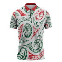 New Zealand Kowhaiwhai Christmas Zipper Polo Shirt Traditional Maori Koru Pattern LT9 White - Polynesian Pride