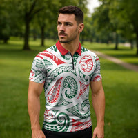 New Zealand Kowhaiwhai Christmas Zipper Polo Shirt Traditional Maori Koru Pattern LT9 - Polynesian Pride