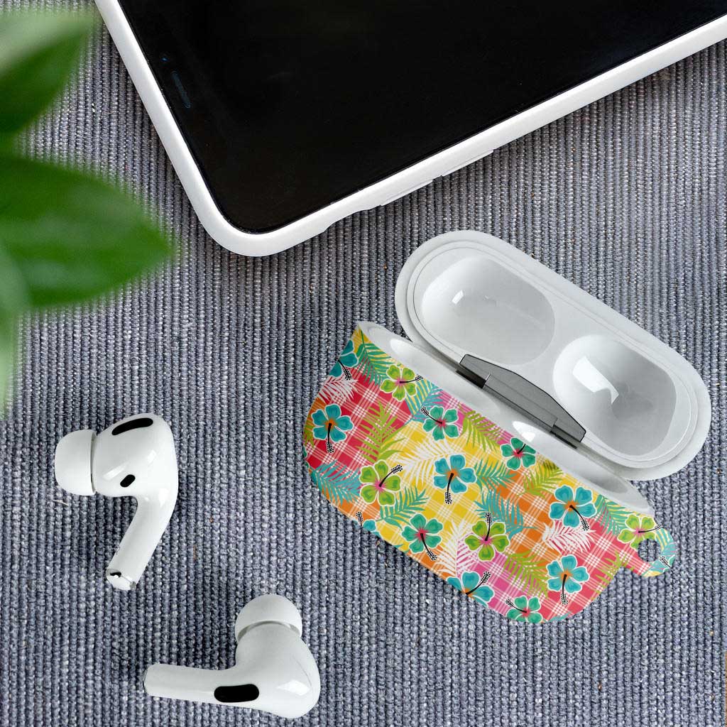 Hawaiian Palaka AirPods Case Hibiscus Palm Leaf Pattern - Polynesian Pride