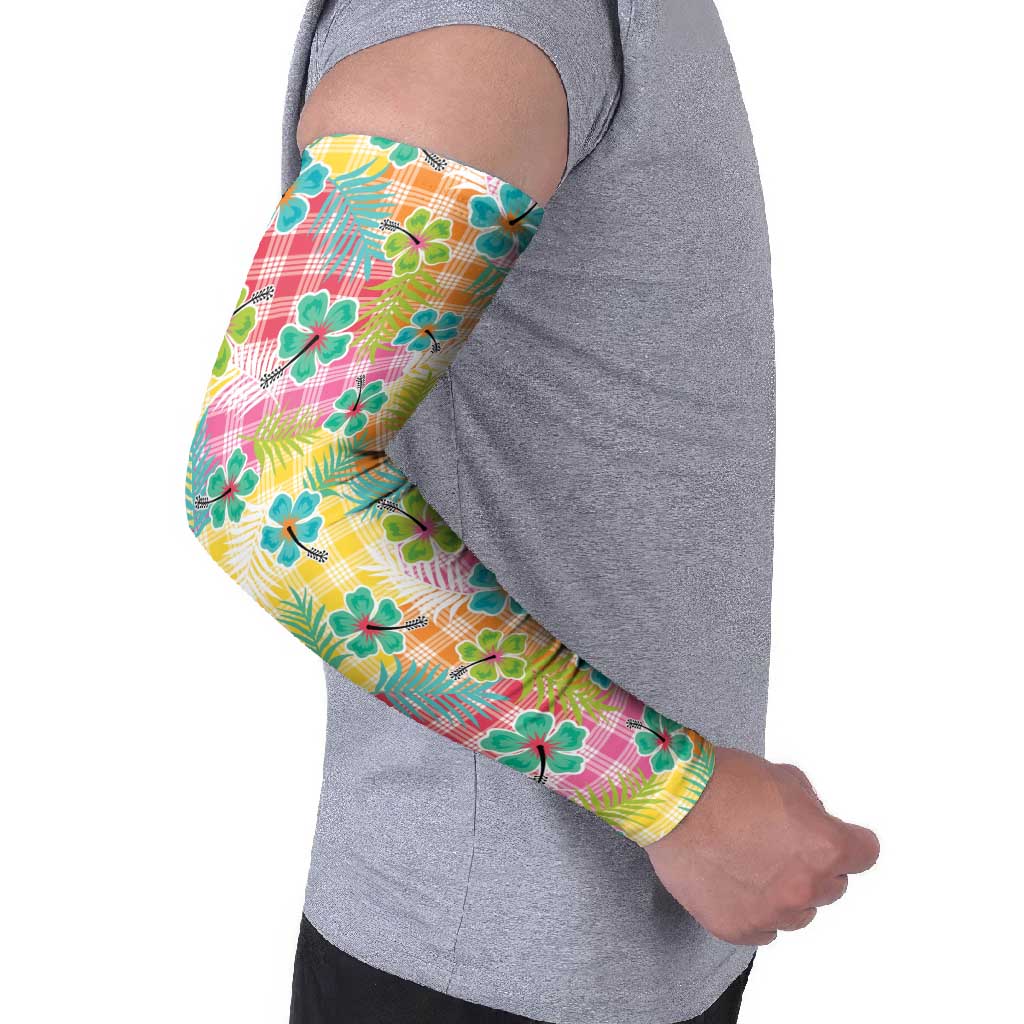 Hawaiian Palaka Arm Sleeves Hibiscus Palm Leaf Pattern - Polynesian Pride