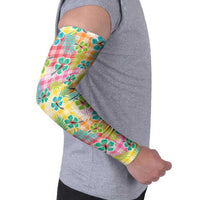Hawaiian Palaka Arm Sleeves Hibiscus Palm Leaf Pattern - Polynesian Pride