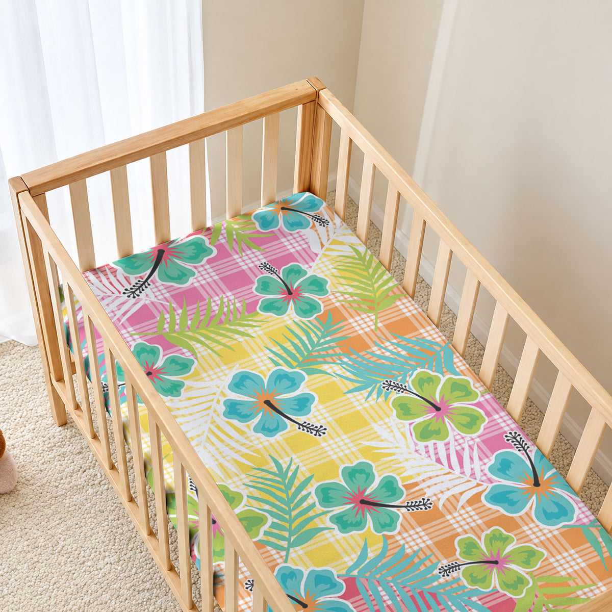 Hawaiian Palaka Baby Bed Cover Hibiscus Palm Leaf Pattern LT9 - Polynesian Pride