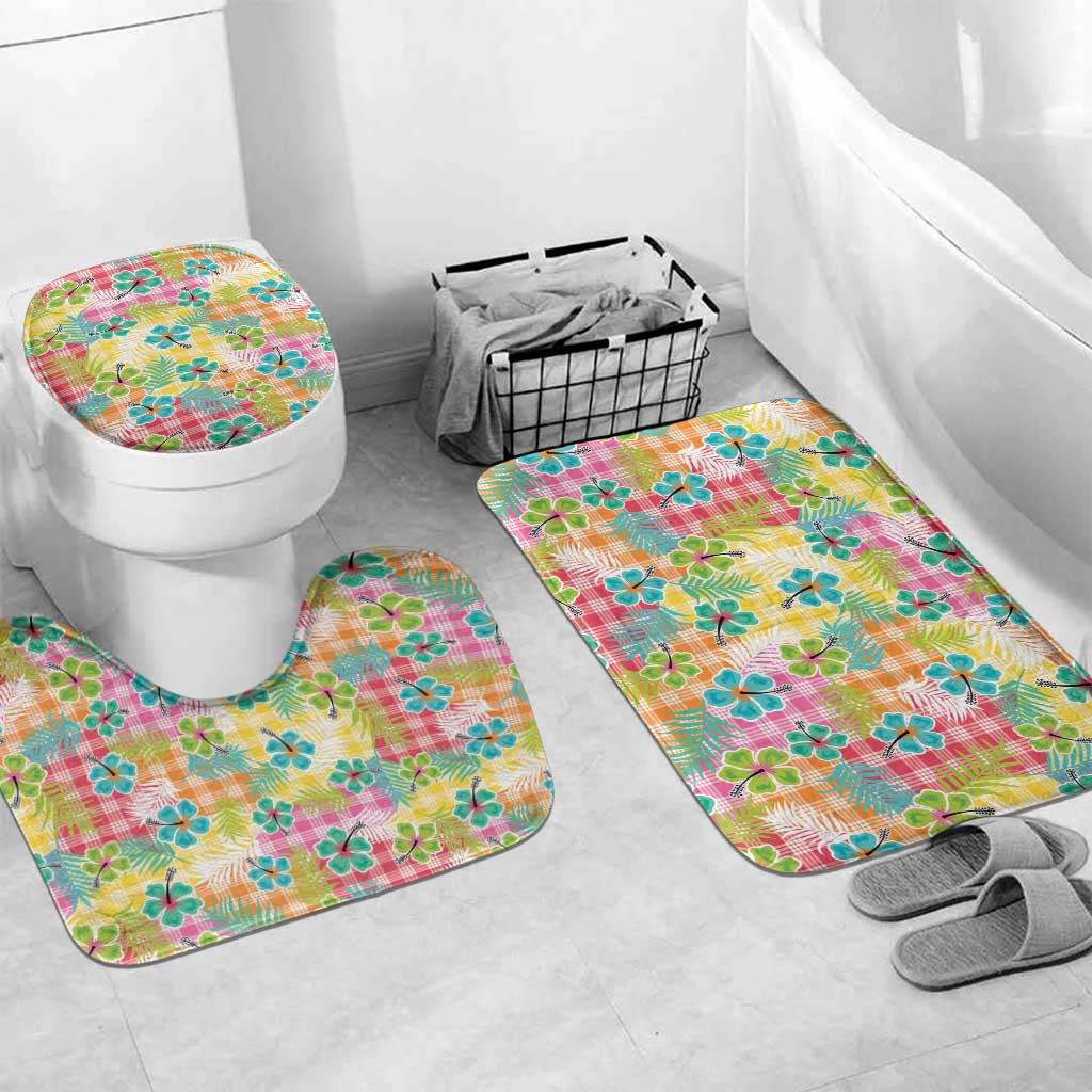 Hawaiian Palaka Bathroom Set Hibiscus Palm Leaf Pattern - Polynesian Pride