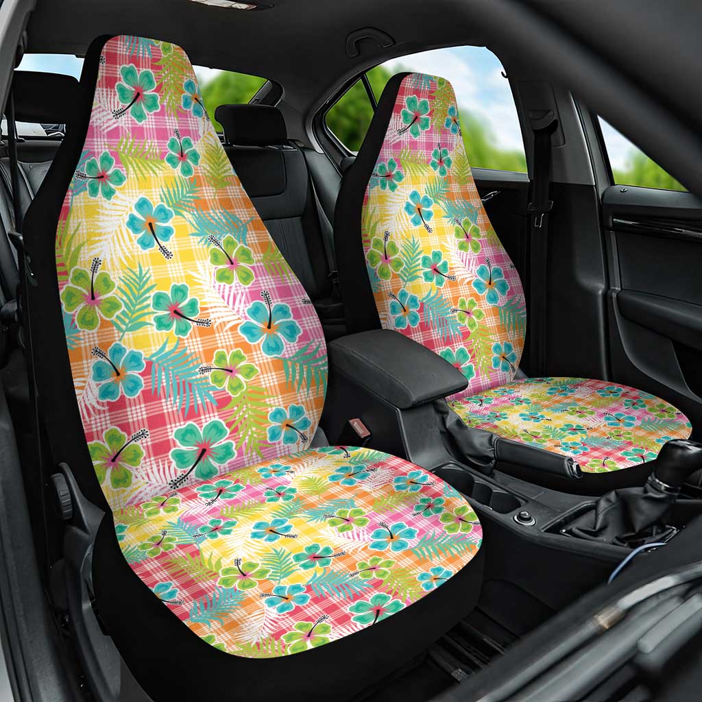 Hawaiian Palaka Car Seat Cover Hibiscus Palm Leaf Pattern - Polynesian Pride