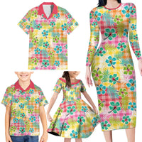 Hawaiian Palaka Family Matching Long Sleeve Bodycon Dress and Hawaiian Shirt Hibiscus Palm Leaf Pattern LT9 - Polynesian Pride