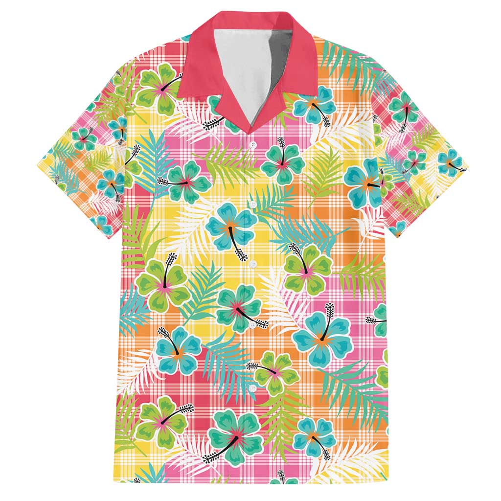 Hawaiian Palaka Family Matching Long Sleeve Bodycon Dress and Hawaiian Shirt Hibiscus Palm Leaf Pattern LT9 Dad's Shirt - Short Sleeve Yellow - Polynesian Pride