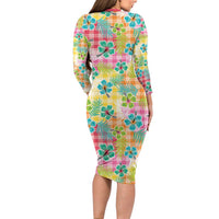 Hawaiian Palaka Family Matching Long Sleeve Bodycon Dress and Hawaiian Shirt Hibiscus Palm Leaf Pattern LT9 - Polynesian Pride