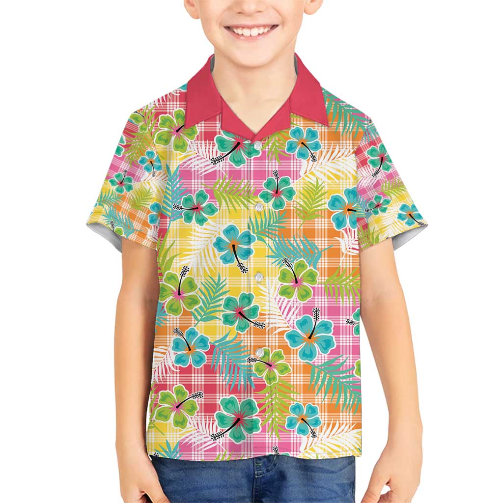 Hawaiian Palaka Family Matching Long Sleeve Bodycon Dress and Hawaiian Shirt Hibiscus Palm Leaf Pattern LT9 Son's Shirt Yellow - Polynesian Pride