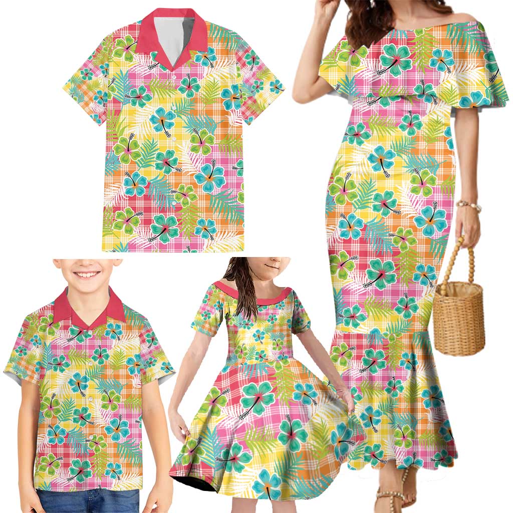Hawaiian Palaka Family Matching Mermaid Dress and Hawaiian Shirt Hibiscus Palm Leaf Pattern LT9 - Polynesian Pride