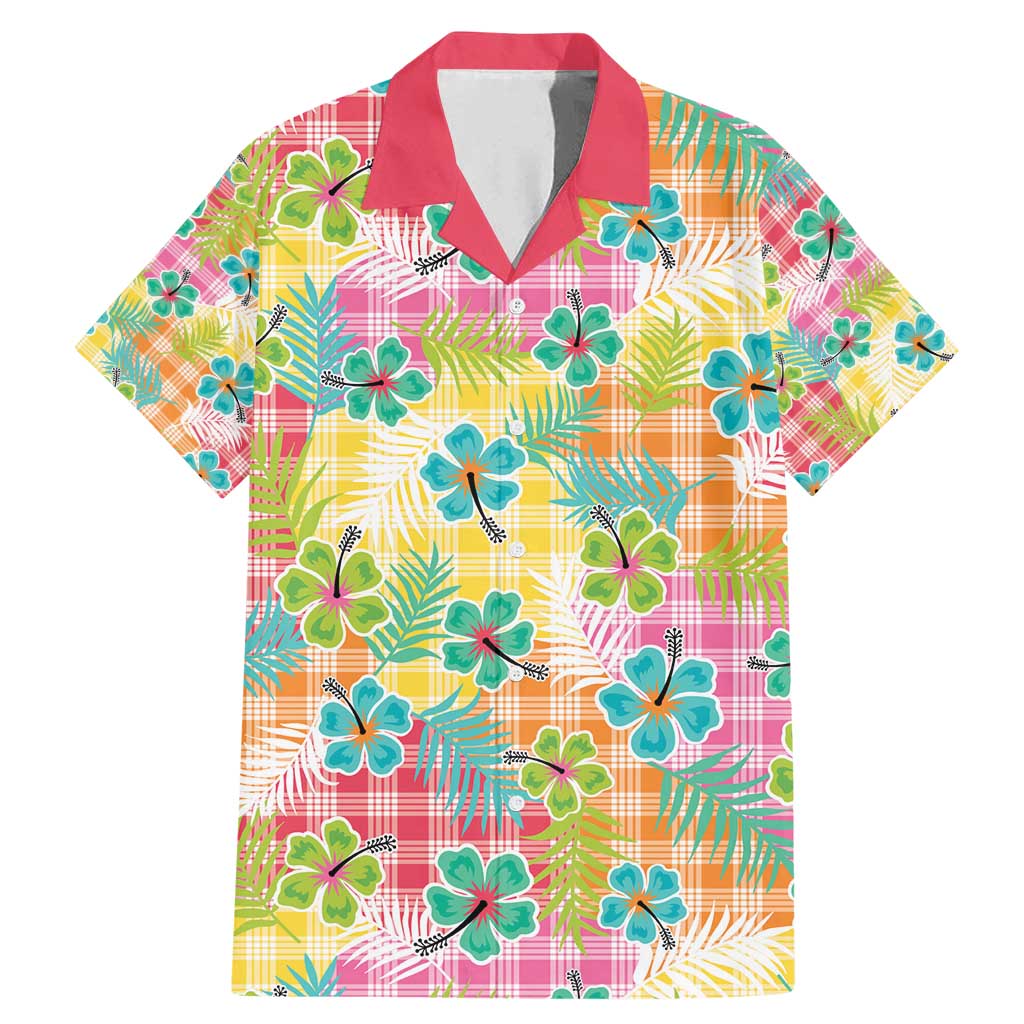 Hawaiian Palaka Family Matching Mermaid Dress and Hawaiian Shirt Hibiscus Palm Leaf Pattern LT9 Dad's Shirt - Short Sleeve Yellow - Polynesian Pride