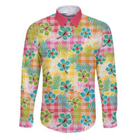 Hawaiian Palaka Family Matching Mermaid Dress and Hawaiian Shirt Hibiscus Palm Leaf Pattern LT9 Dad's Shirt - Long Sleeve Yellow - Polynesian Pride