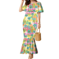 Hawaiian Palaka Family Matching Mermaid Dress and Hawaiian Shirt Hibiscus Palm Leaf Pattern LT9 Mom's Dress Yellow - Polynesian Pride