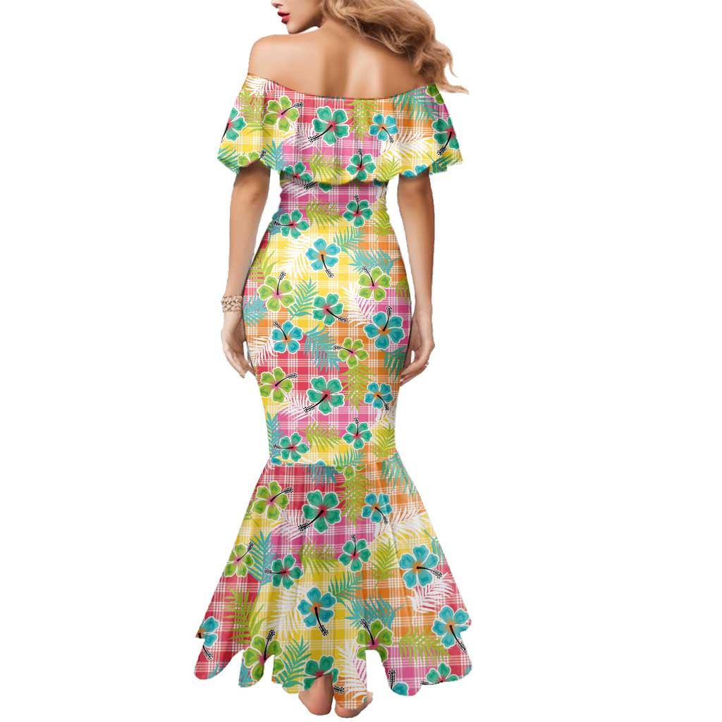 Hawaiian Palaka Family Matching Mermaid Dress and Hawaiian Shirt Hibiscus Palm Leaf Pattern LT9 - Polynesian Pride