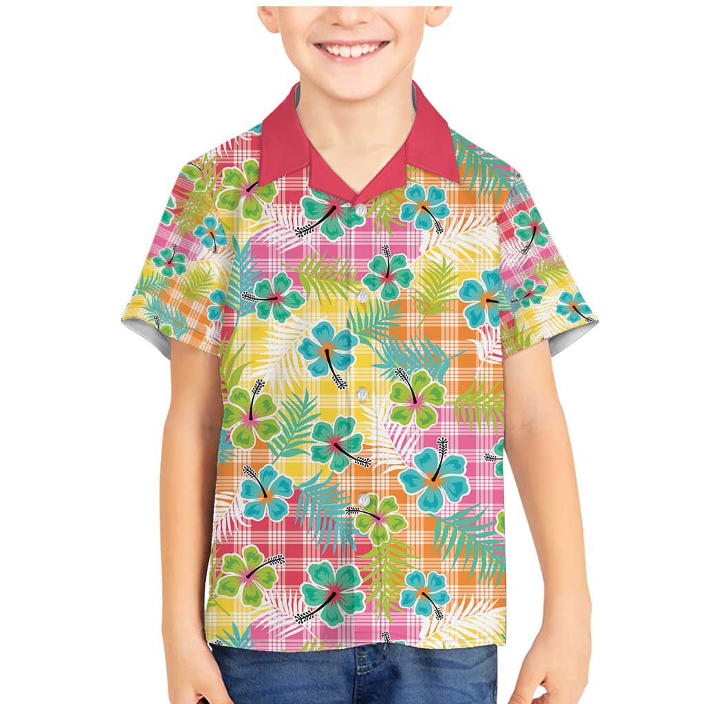 Hawaiian Palaka Family Matching Mermaid Dress and Hawaiian Shirt Hibiscus Palm Leaf Pattern LT9 Son's Shirt Yellow - Polynesian Pride