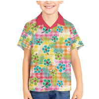 Hawaiian Palaka Family Matching Mermaid Dress and Hawaiian Shirt Hibiscus Palm Leaf Pattern LT9 Son's Shirt Yellow - Polynesian Pride
