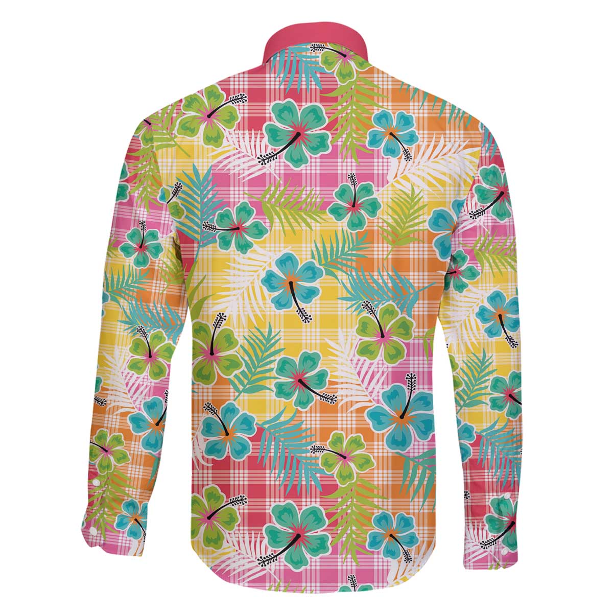 Hawaiian Palaka Family Matching Off The Shoulder Long Sleeve Dress and Hawaiian Shirt Hibiscus Palm Leaf Pattern LT9 - Polynesian Pride