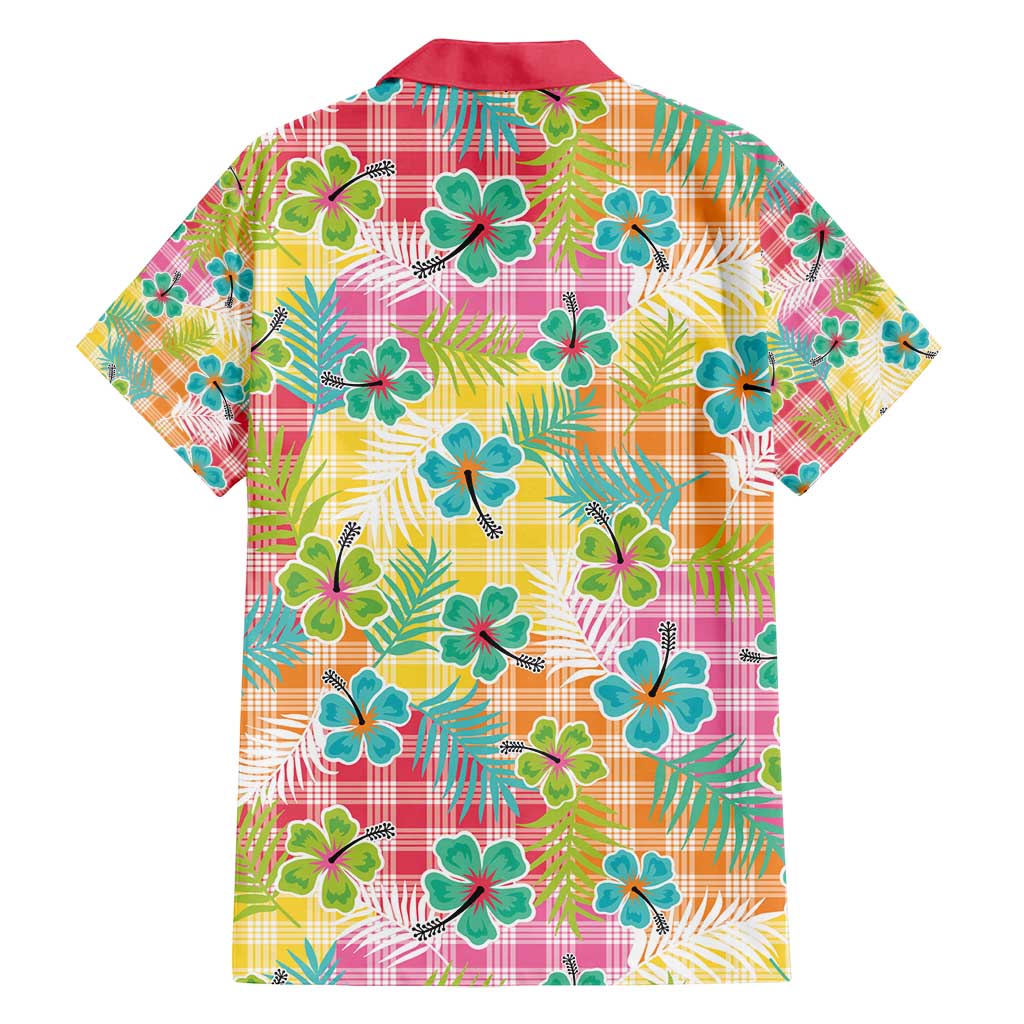 Hawaiian Palaka Family Matching Off Shoulder Short Dress and Hawaiian Shirt Hibiscus Palm Leaf Pattern LT9 - Polynesian Pride