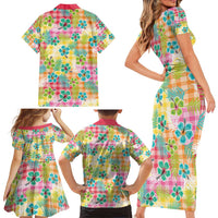 Hawaiian Palaka Family Matching Short Sleeve Bodycon Dress and Hawaiian Shirt Hibiscus Palm Leaf Pattern LT9 - Polynesian Pride