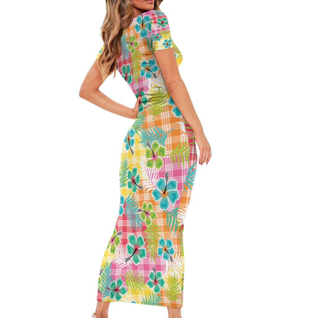 Hawaiian Palaka Family Matching Short Sleeve Bodycon Dress and Hawaiian Shirt Hibiscus Palm Leaf Pattern LT9 - Polynesian Pride